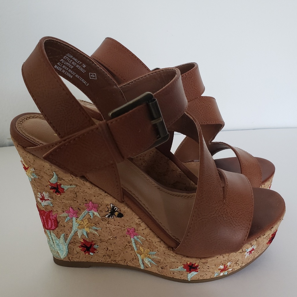 Sugar Haley Womens Wedge High Heel Sandals 7M